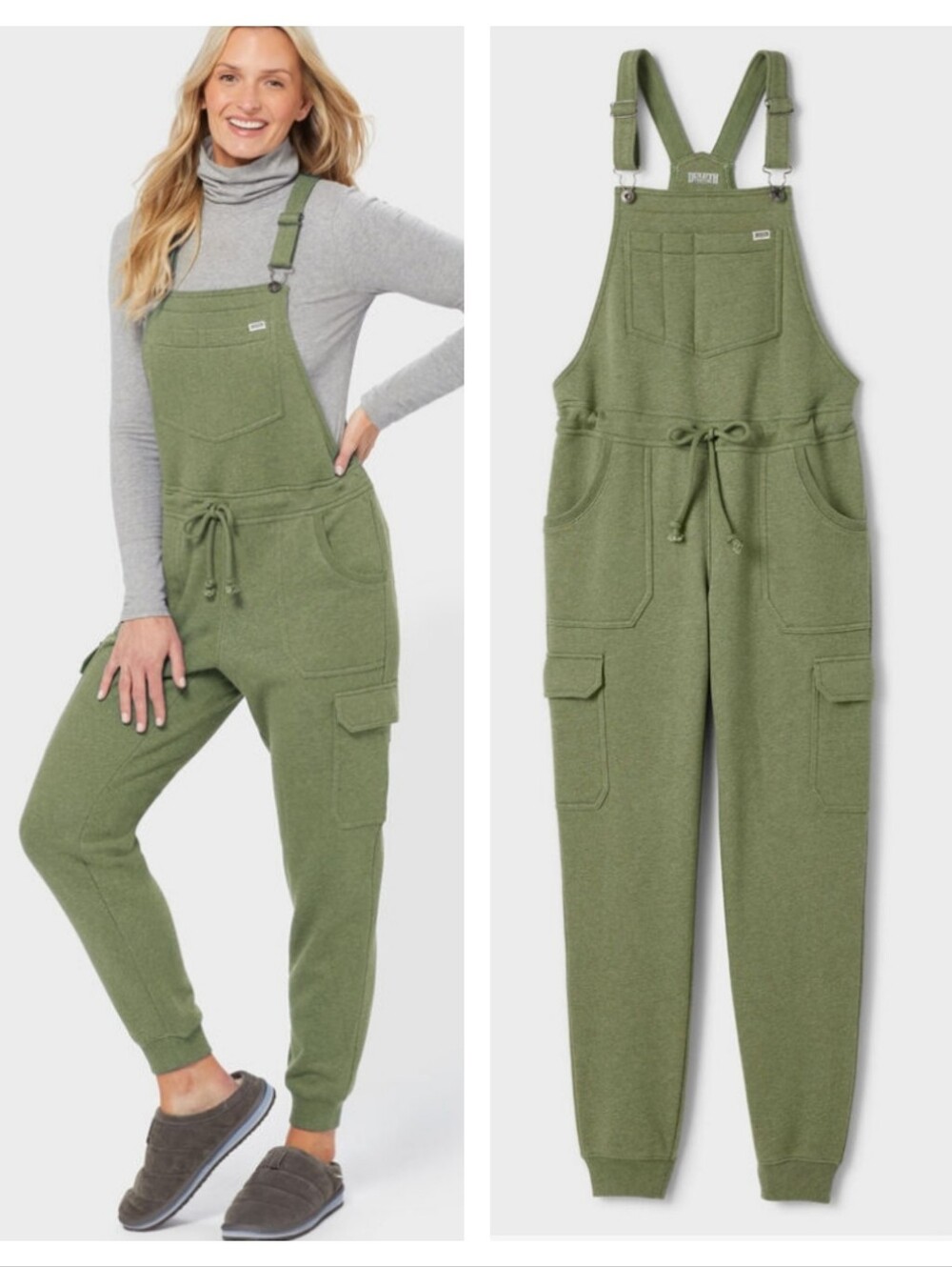 Duluth Trading Souped-Up Sweats Storm Cotton Overalls Bronze Green Heather Med